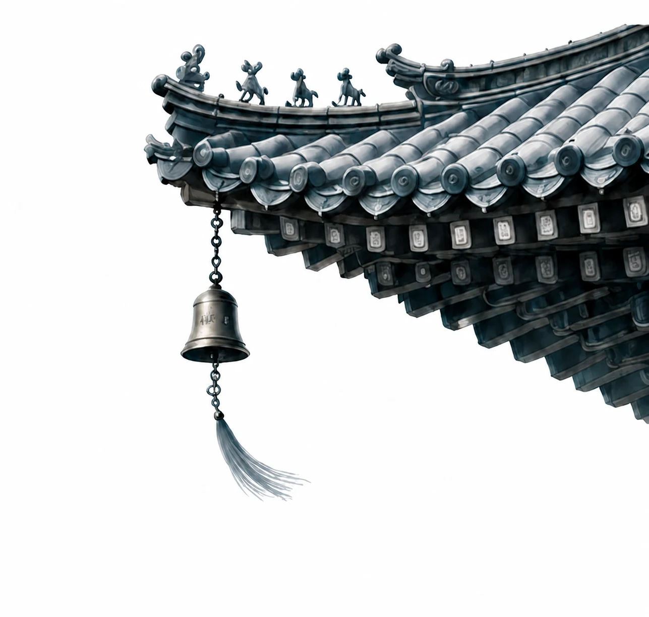 中式古建飞檐与铜铃